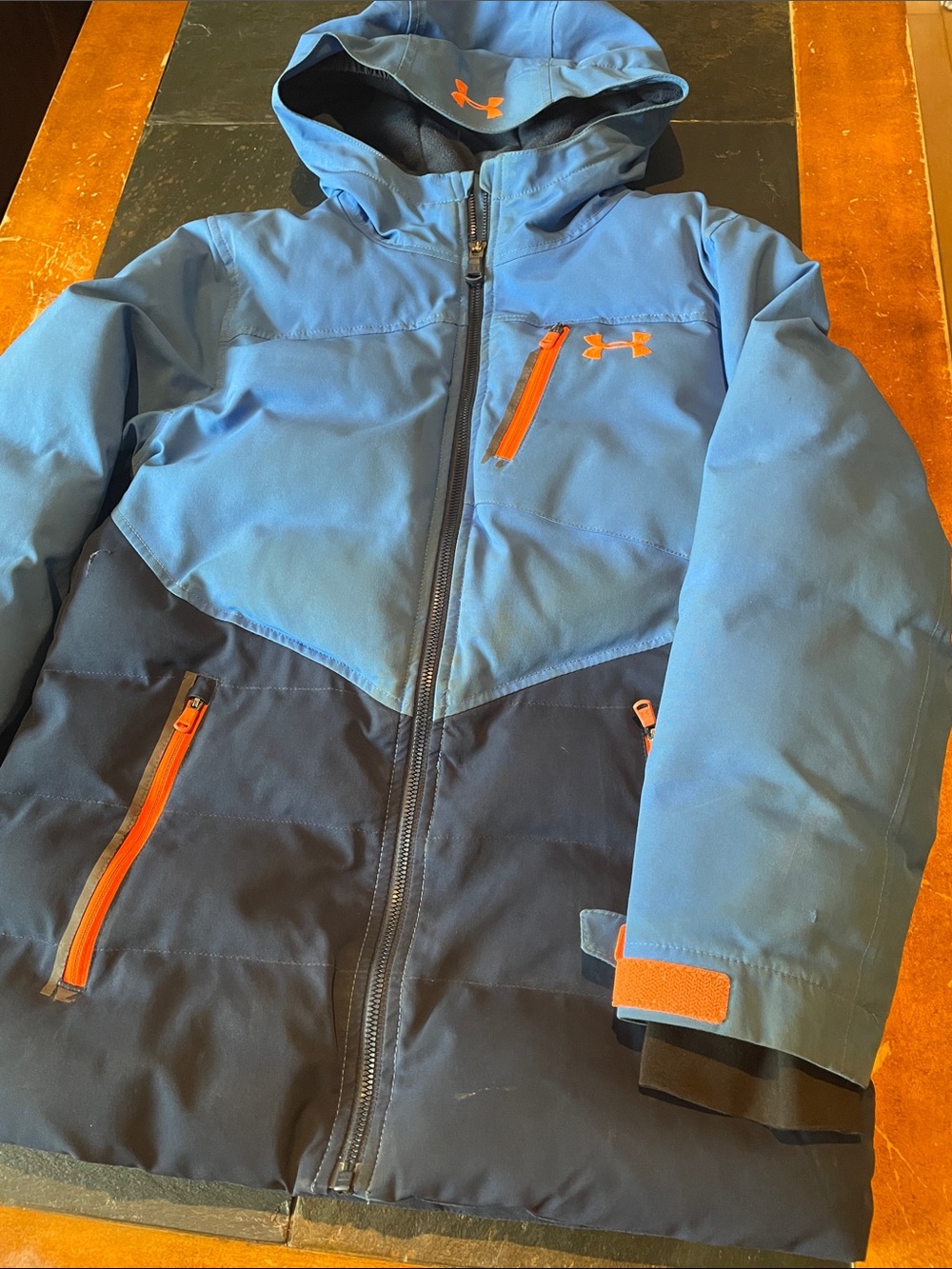 Under Armour Blue and Orange Hooded Puffer Jacket - Kids